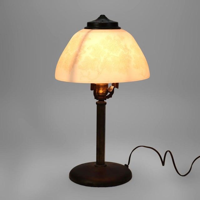 Antique Pittsburg Table Lamp With Floral Acid Etched Glass Shade C1920 For Sale - Image 6 of 7
