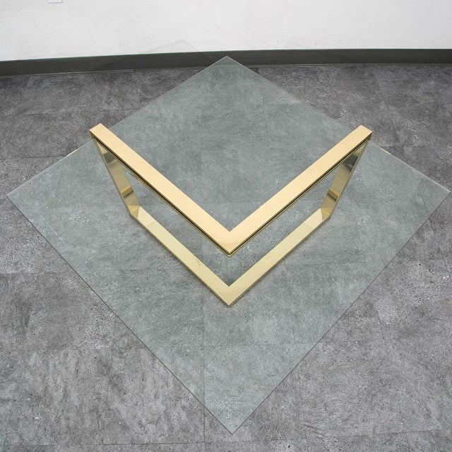 Mid-Century Modern Mid Century Modern Coffee Table Square Large Brass Gold Glass 80s Vintage MCM For Sale - Image 3 of 12