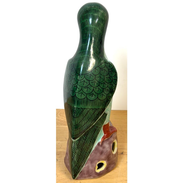 Pair 20th Century Chinese Export Famille Verte Porcelain Parrots, Kangxi Style For Sale - Image 16 of 18