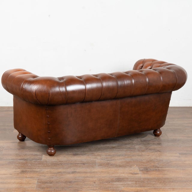 20th Century Vintage Brown Leather Chesterfield Two Seat Sofa Loveseat From Denmark For Sale - Image 14 of 14