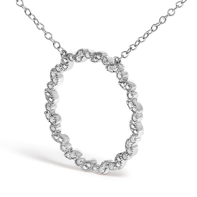 Contemporary .925 Sterling Silver 1/7 Cttw Lab Grown Diamond Beaded Love Circle Pendant Necklace - Size 18 Inches For Sale - Image 3 of 5