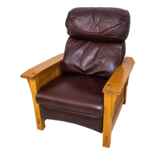 Stickley Mission Oak Leather Reclining Morris Chair For Sale