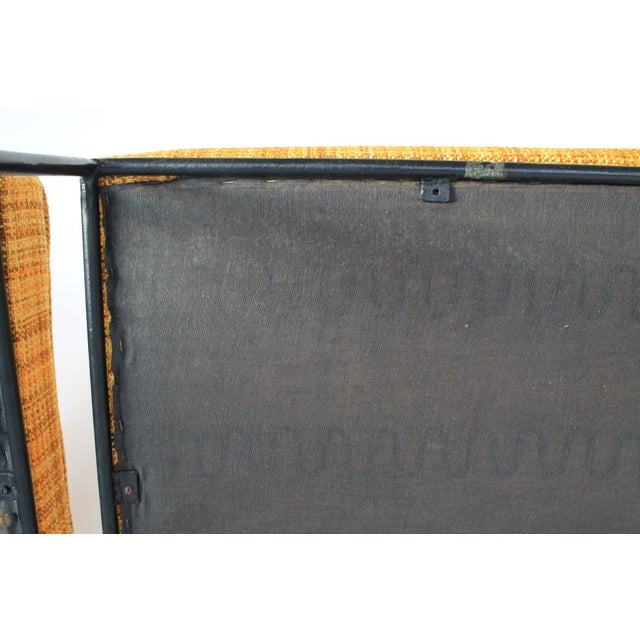 1950s Upholstered Wrought Iron Based Stools Attributed to Paul McCobb - Set of Three For Sale - Image 12 of 13
