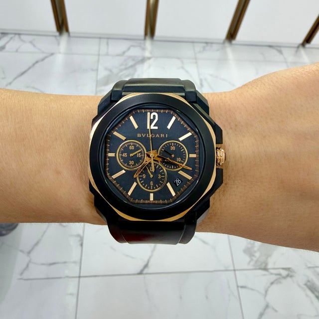 Bvlgari Octo L’Originale 41mm Bgop41sgch Chronograph 18k Rose Gold Steel Watch For Sale - Image 10 of 11