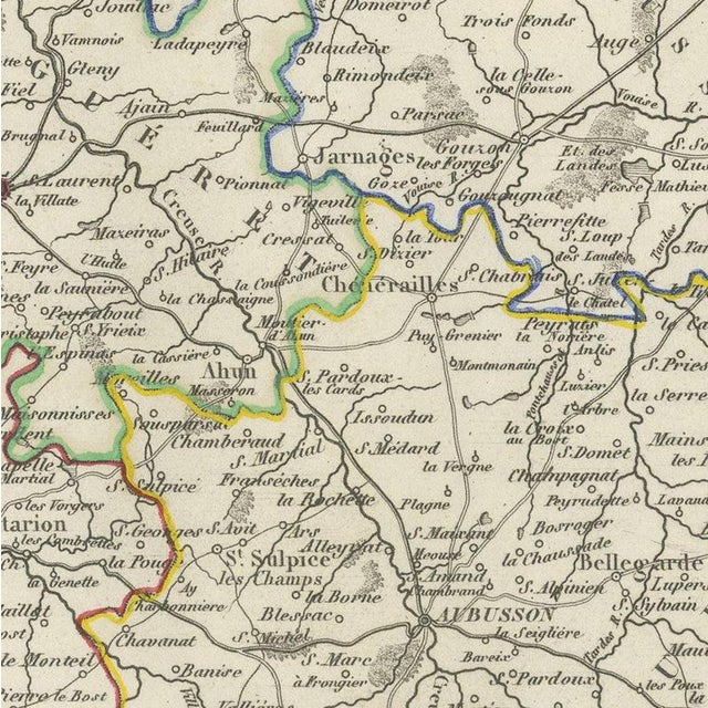 Antique Map of the Creuse, Gueret and Felletin by Vuillemin, 1860 For Sale - Image 4 of 12