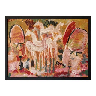 Museum Quality Painting by Purvis Young of Horses and Angel Faces, C. 1991, Signed, 37” X 47” For Sale
