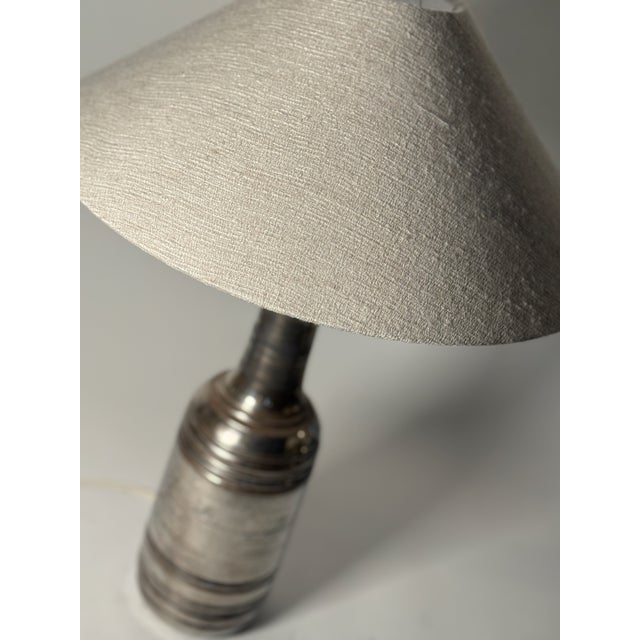 Bitossi Large Stoneware Table Lamp in Silver Glaze by Bitossi for Bergboms, 1970s For Sale - Image 4 of 15