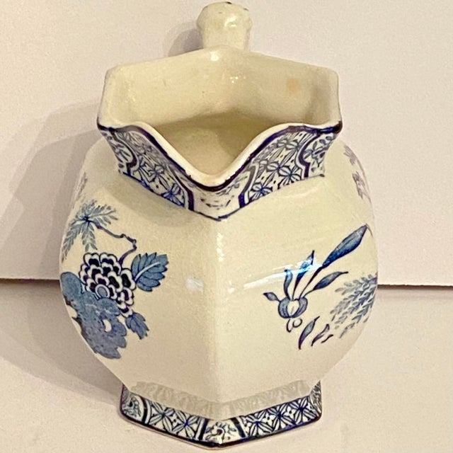 Antique Wood & Sons Yuan Hexagonal Creamer Pitcher 1920's Blue and White For Sale - Image 9 of 12