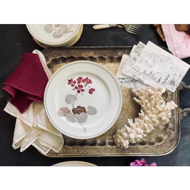Vintage Noritake Geranium Burgundy and Gray 6.5” Plates - Set of Nine (9) For Sale In Chicago - Image 6 of 10