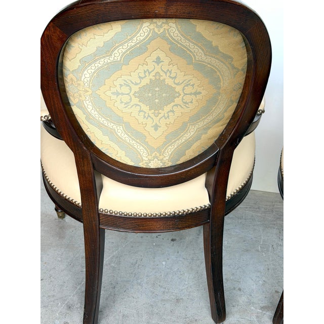 Late 20th Century Set of 4 Baker Milling Road Neoclassical Mahogany & Parchment Leather Armchairs For Sale - Image 5 of 17