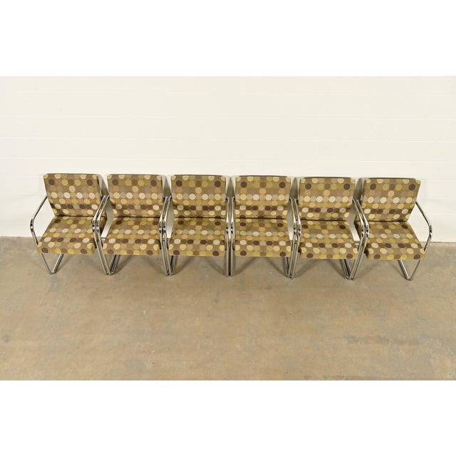 Early 21st Century Mies Van Der Rohe Brno Style Mid-Century Modern Chrome Tubular Cantilever Club Chairs, Set of Six For Sale - Image 5 of 13