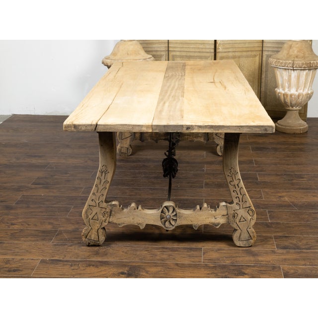 Italian 19th Century Bleached Oak Farm Table with Baroque Style Carved Base For Sale - Image 12 of 12
