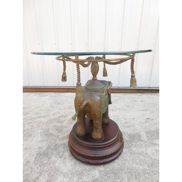 Wood Maitland Smith Bronze Elephant Glass Side Table For Sale - Image 7 of 18
