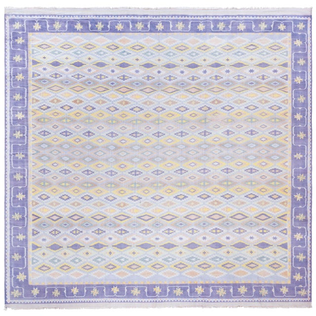 Doris Leslie Blau Vintage Indian Dhurrie Geometric Gray Flatweave Cotton Carpet For Sale