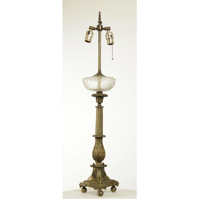 High Quality Heavy Bronze Converted Oil Lamp with Swireld Clear Glass