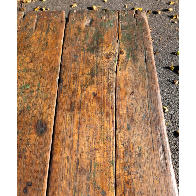 18th or 19th Century Rustic Primitive Farmhouse Table in Old Green Paint For Sale In New York - Image 6 of 18