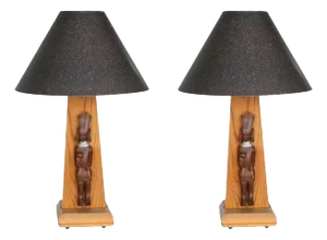 Mid-Century Table Lamps With African Carving - a Pair
