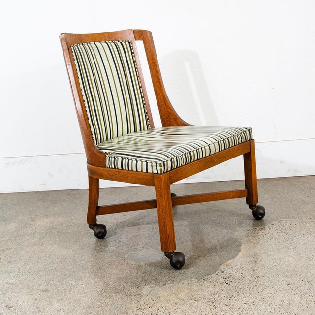 1960s Mid Century Modern Dining Chairs Set 4 Walnut Rolling Vintage Casters X Frame For Sale - Image 11 of 12