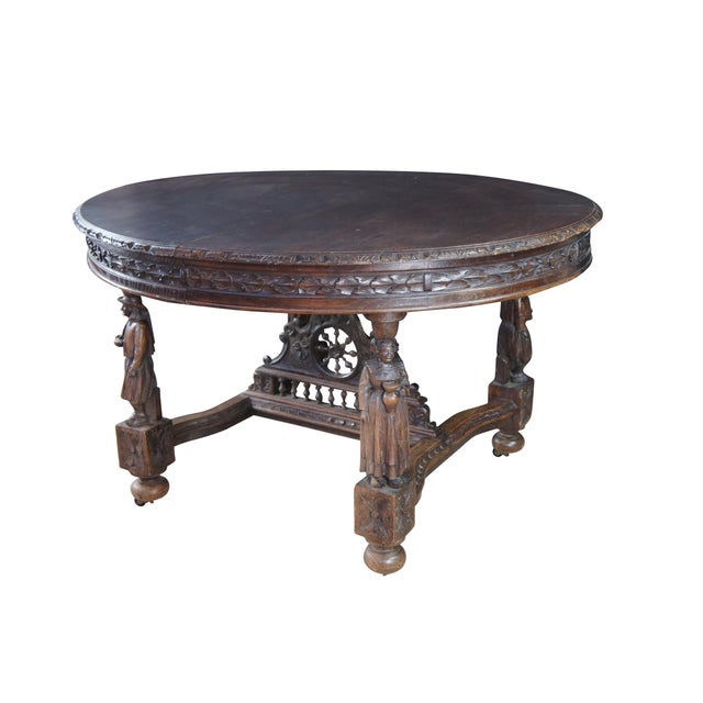 French Antique French Breton Brittany Maritime Figural Carved Chestnut Dining Table For Sale - Image 3 of 16