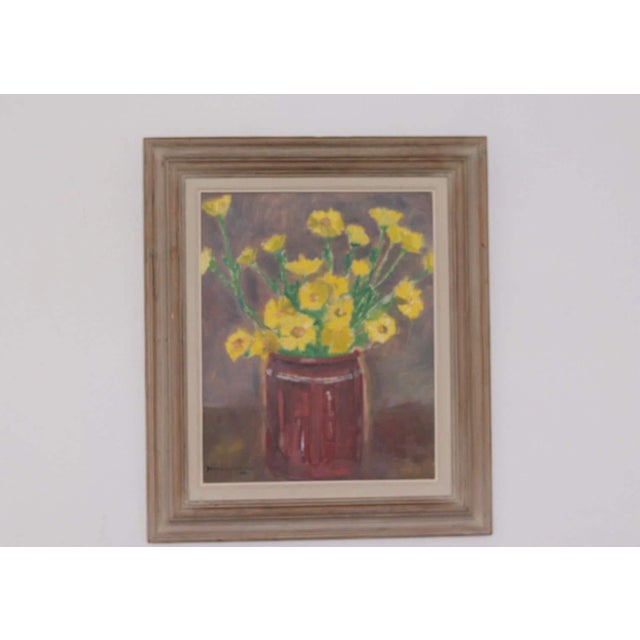 Original Swedish Oil on Panel – “Vase” by Johan Samuelsson, 1955 – Vintage & Framed – 48 × 55 cm (18.9" × 21.7") A mid-...
