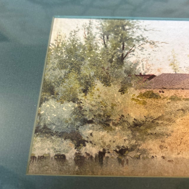Rustic 1930's Impressionist Rustic Barn Landscape Watercolor Painting For Sale - Image 3 of 7