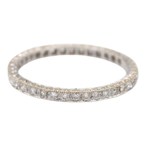 18k (750) White Gold Exquisite Hand Engraving and Milgrain Detailing Band Ring, Size 5