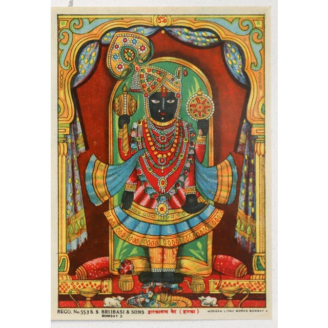 Art Deco 1920 Indian Offset Lithography, "Goddess Kali in Dwarka" - Two Images, Black God in Temple - God: Kali - s.s. Brijbasi & Sons Press For Sale - Image 3 of 3
