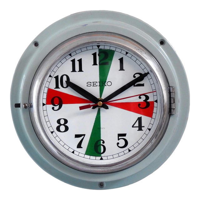 Vintage Maritime Seiko Nautical Industrial Wall Clock Silent/Sweep Navigation Aluminum Brass For Sale