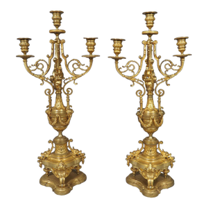 Pair of 19th Century French Gilt Bronze 3-Light Candelabras