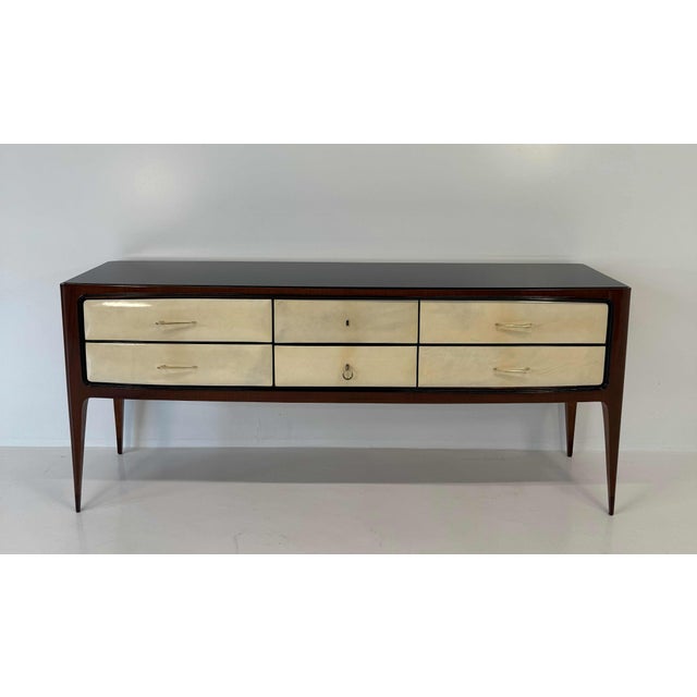 Parchment and Walnut Chest of Drawers by Paolo Buffa, 1950s For Sale - Image 3 of 14