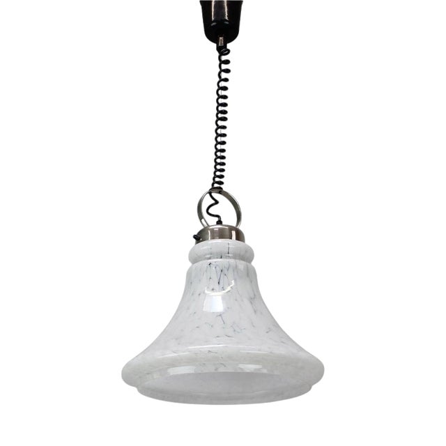 Mid-Century Czechoslovak Glass Pendant Lamp with Marbled Shade, 1970s For Sale