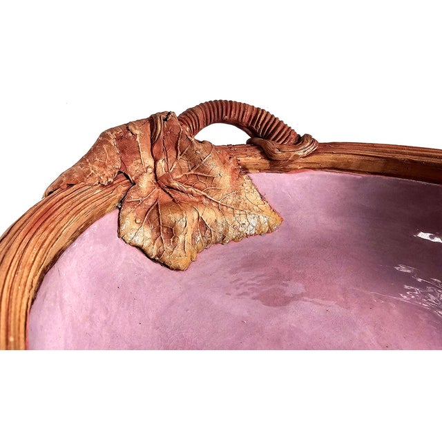 Set of Two 1980s Handmade Pottery Basket With Leaves by Terrafirma Studio For Sale In Los Angeles - Image 6 of 9