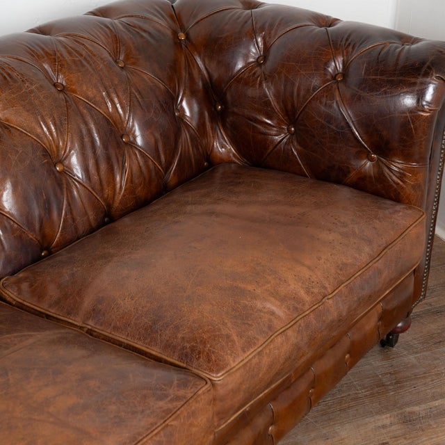 20th Century Vintage Brown Leather Chesterfield Sofa From England For Sale - Image 11 of 15