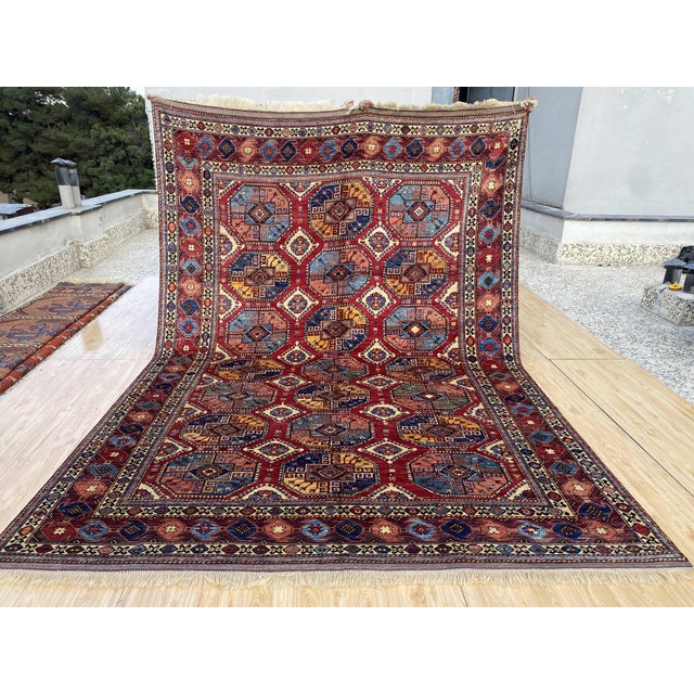Kazak Rug 8'9" X 12'5" Red Wool Tribal Geometric Hand-Knotted Oriental Carpet For Sale - Image 13 of 15
