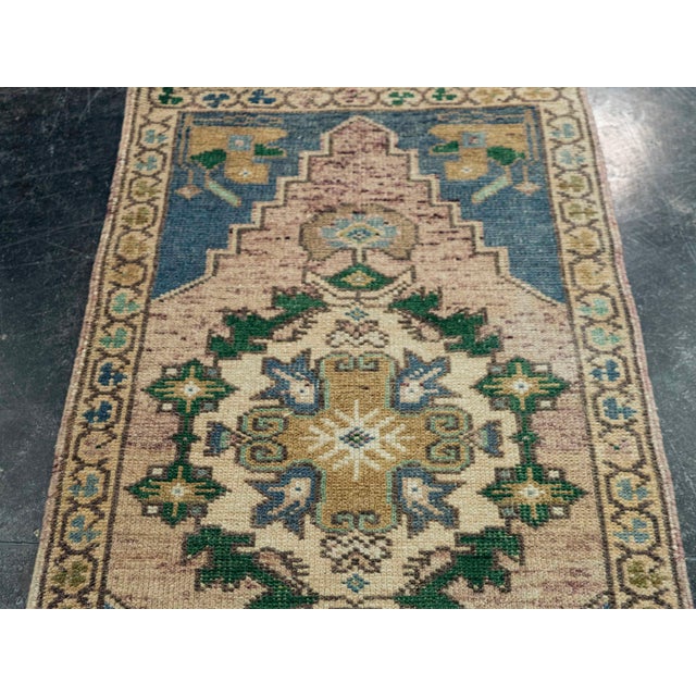 Textile Turkish Mini Rug Oriental Hand Knotted Vintage Rug 1'8" x 3' #20740 For Sale - Image 7 of 8