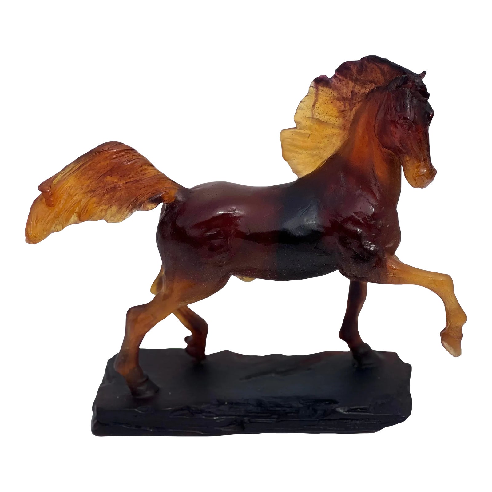 2001 Daum France Amber Paté De Verre Glass Art Horse Figurine. | Chairish