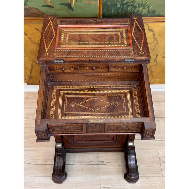 Mid-19th C. Middle Eastern Marquetry Inlaid Davenport Desk For Sale - Image 4 of 18