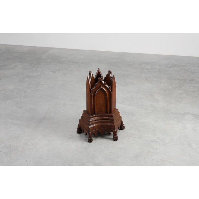 19th Century Neo-Gothic Oak Umbrella Stand with Sculptural Carving, France For Sale - Image 6 of 12
