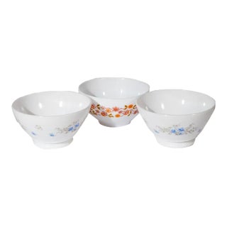 Vintage Arcopal Set of 3 Floral Pattern Bowls For Sale