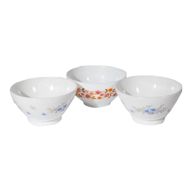 Vintage Arcopal Set of 3 Floral Pattern Bowls For Sale