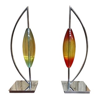 Modernist Chrome and Lucite Sculptures - a Pair For Sale