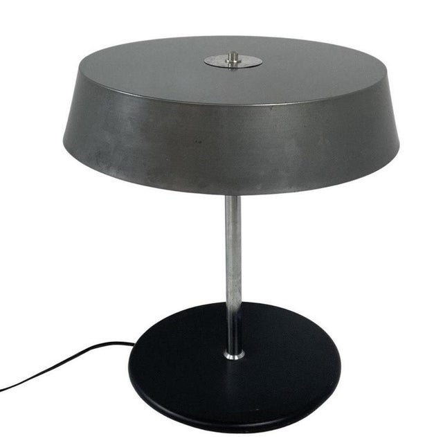 Mid-Century Modern Table Lamp with Black Base, Gray Shade & Chrome Upright For Sale - Image 11 of 11