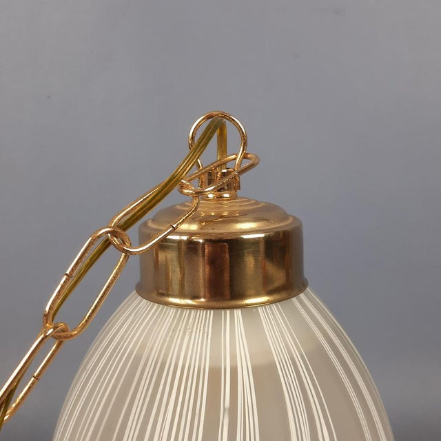 Modern Brass Striped Opaline and Murano Glass Pendant by Murano for Murano, 1960 For Sale - Image 12 of 17