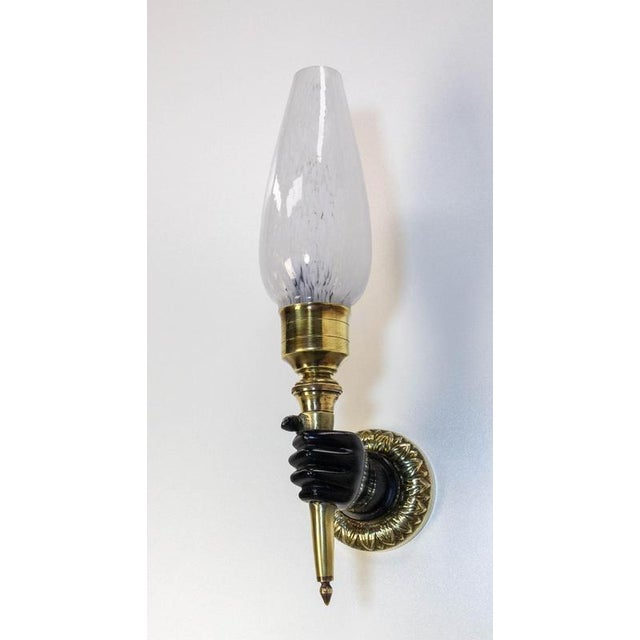 French Brass and Clichy Glass Sconce by André Arbus, 1950s For Sale - Image 3 of 11