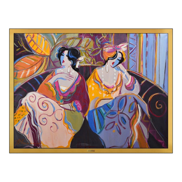 Late 20th Century Figurative Yellow Acrylic Painting Quiet Afternoon Isaac Maimon For Sale