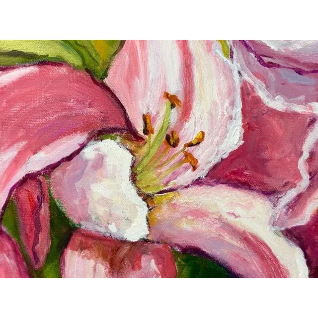 Square Impasto Floral Painting of Lilies For Sale - Image 12 of 18