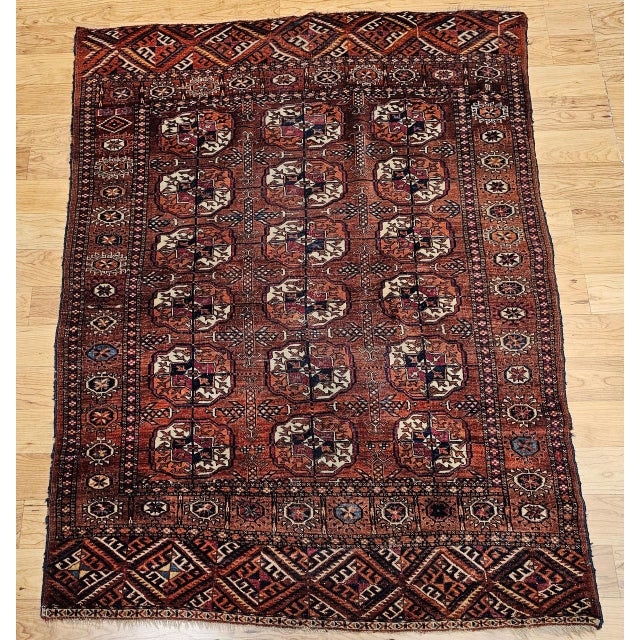 An exceptional late 19th century Turkmen Tekke area rug from the golden age of Tekke tribal production, showcasing an...