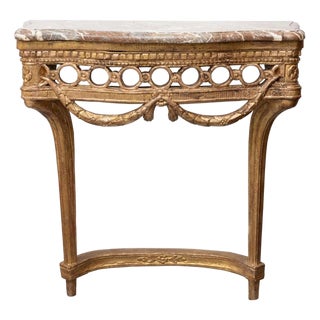 19th Century French Louis XVI Gilt Console With Marble Top For Sale