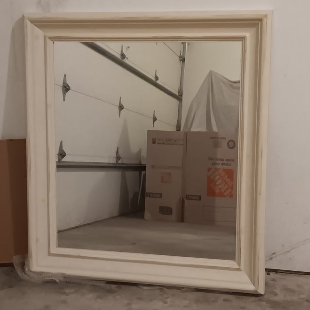 Mid-Century Modern Vintage Antique White Solid Wood Framed Mirror With Natural Knotting Grain. For Sale - Image 3 of 14