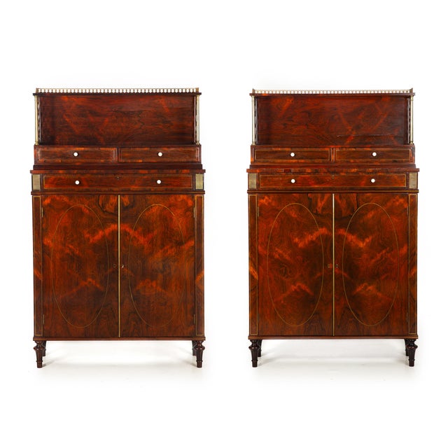 PAIR OF REGENCY ROSEWOOD CHIFFONIER CABINETS IN THE MANNER OF JOHN MCLEAN London, circa 1810 59" H x 12" D x 36 1/8" W...